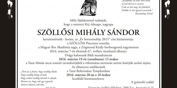 Búcsúzunk Szöllősi Mihály Sándortól